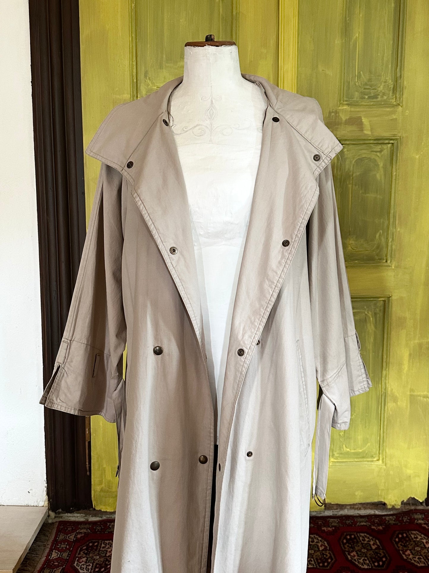80s France double snap buttons cotton coat