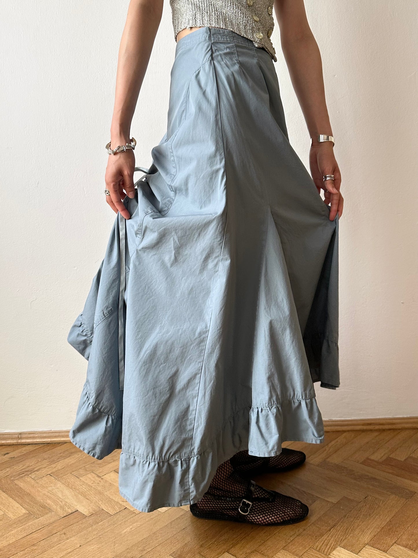 Asymmetrical lace up skirt in cloudy blue W27