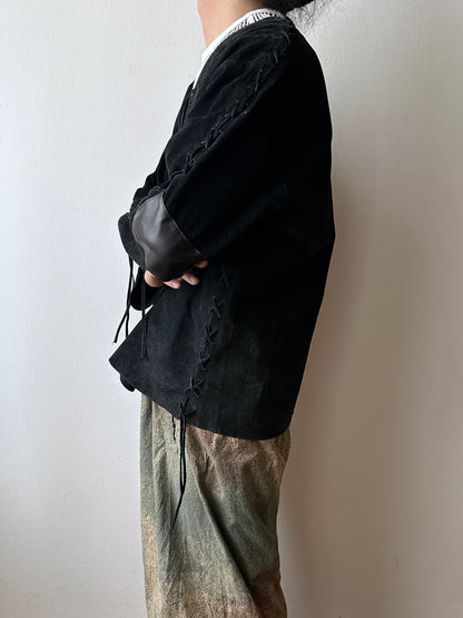 Black suede lace-up smock