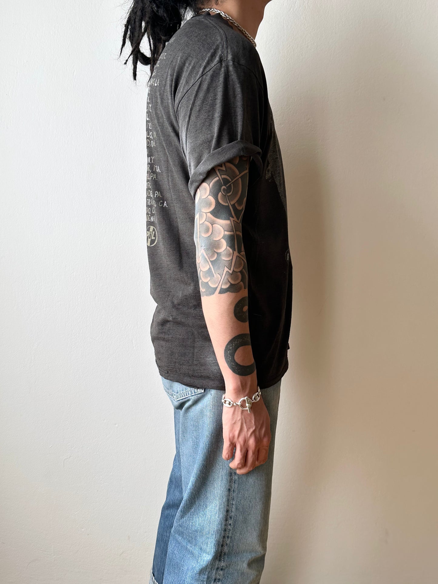 French silver puffed mariner chain bracelet