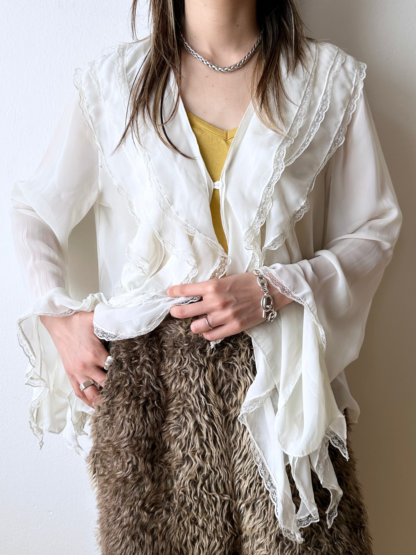 French silver puffed mariner chain bracelet