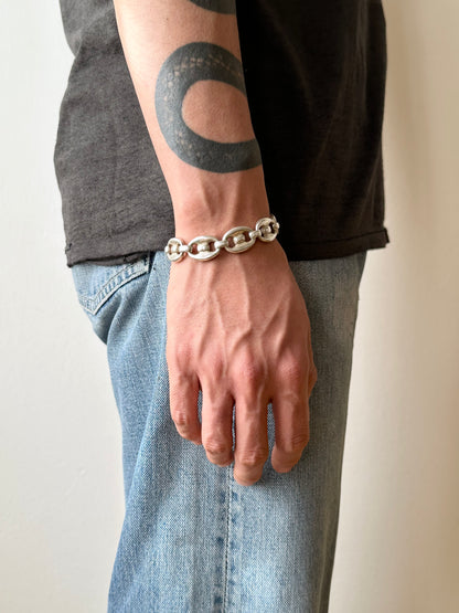 French silver puffed mariner chain bracelet