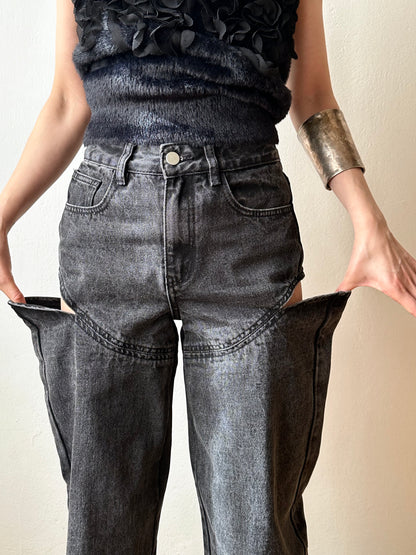Thigh slash black denim W26
