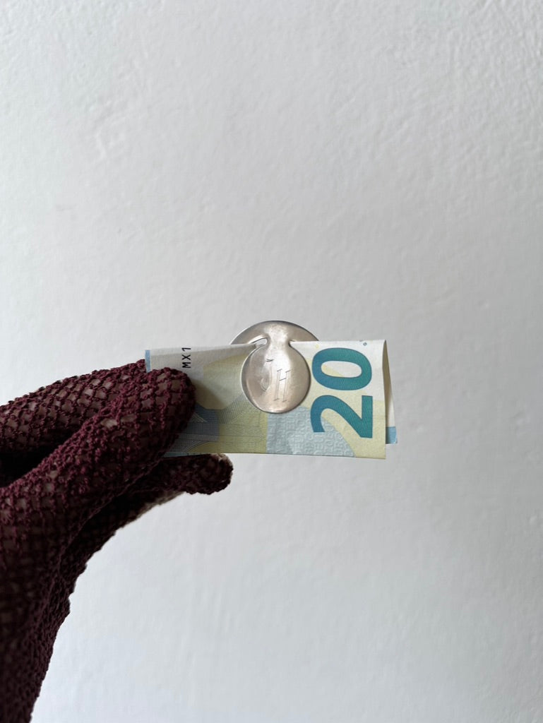 German silver money clip "JH"