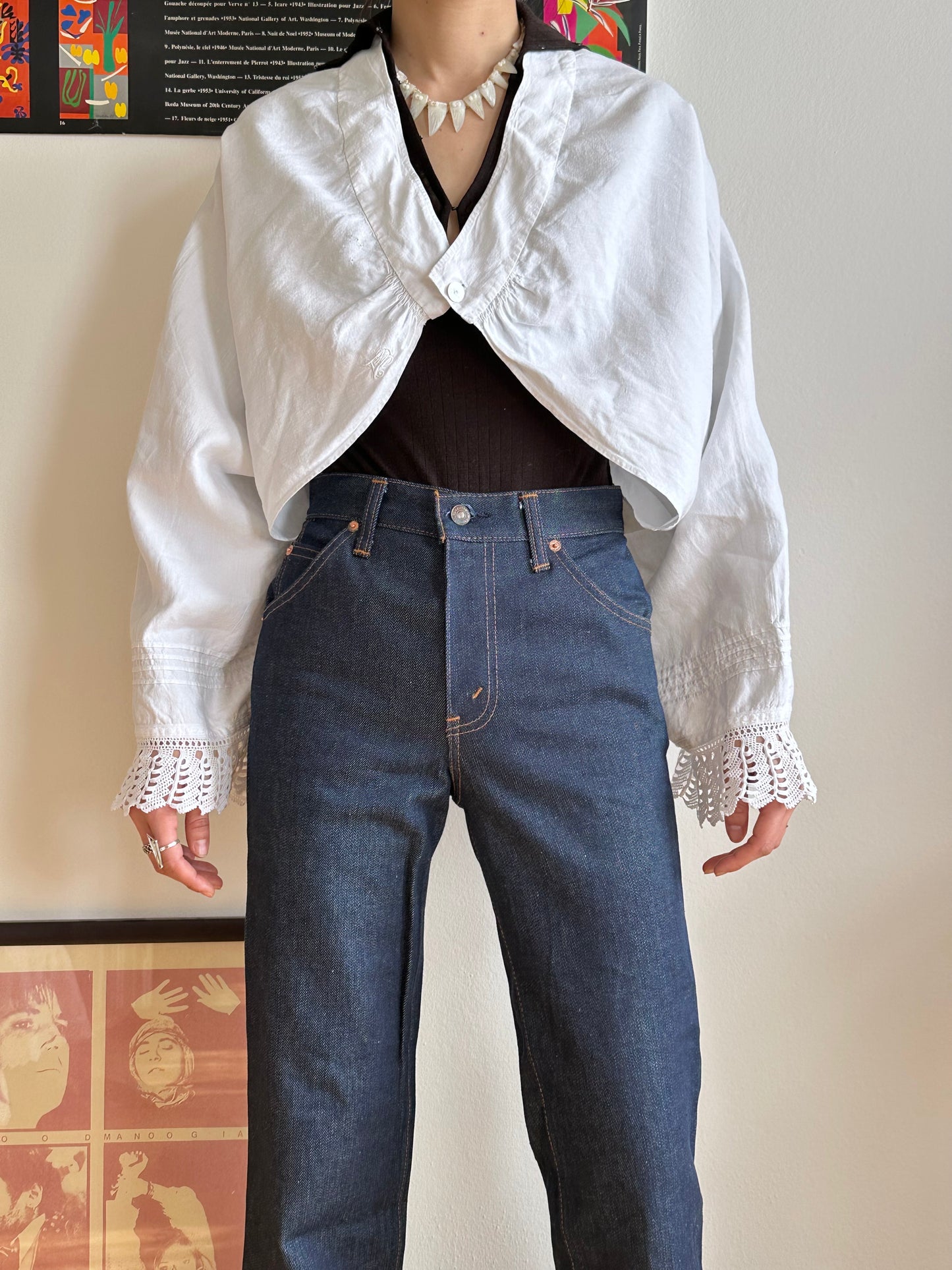 19th century cotton drawers with crochet hem