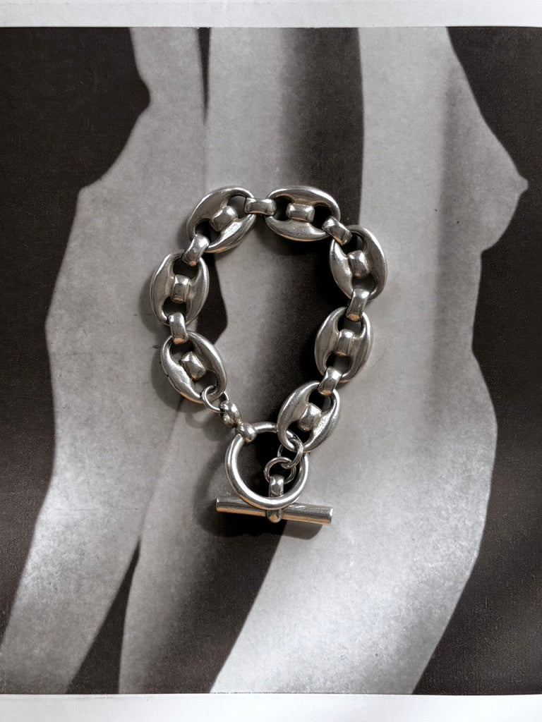 French silver puffed mariner chain bracelet