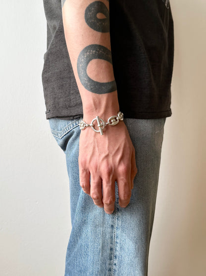 French silver puffed mariner chain bracelet