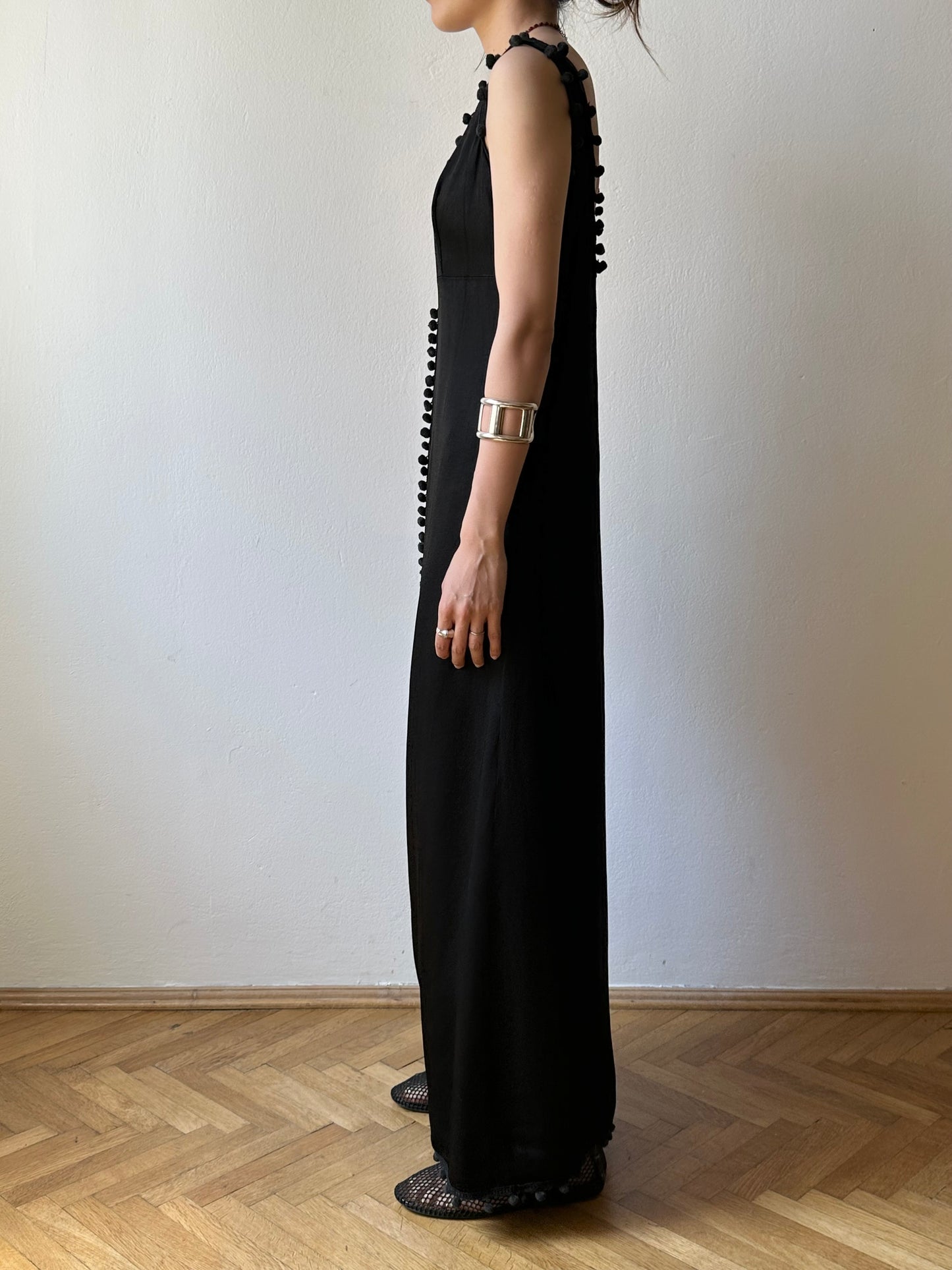 Vintage pom-poms black dress