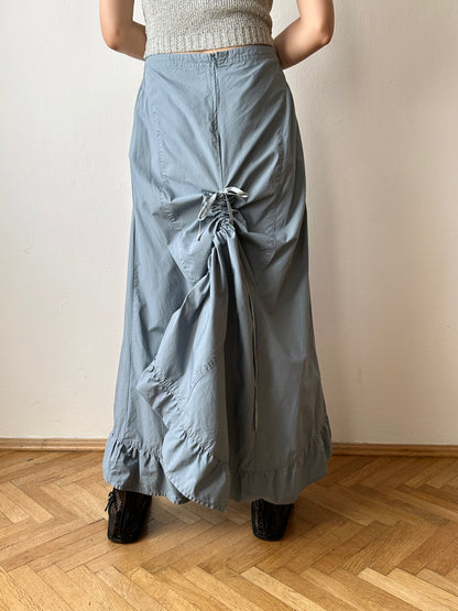 Asymmetrical lace up skirt in cloudy blue W27