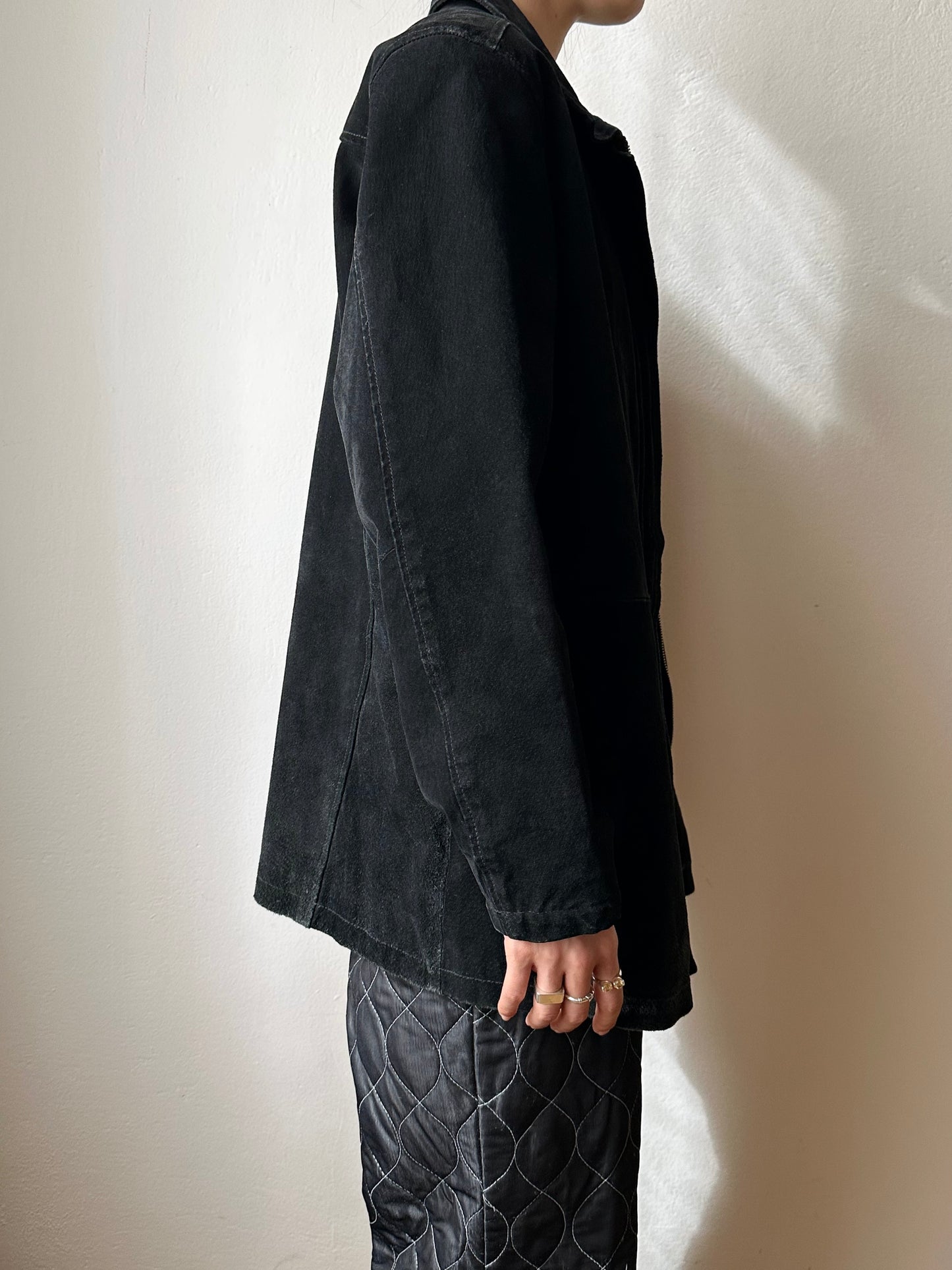 Black suede zip shirt jacket
