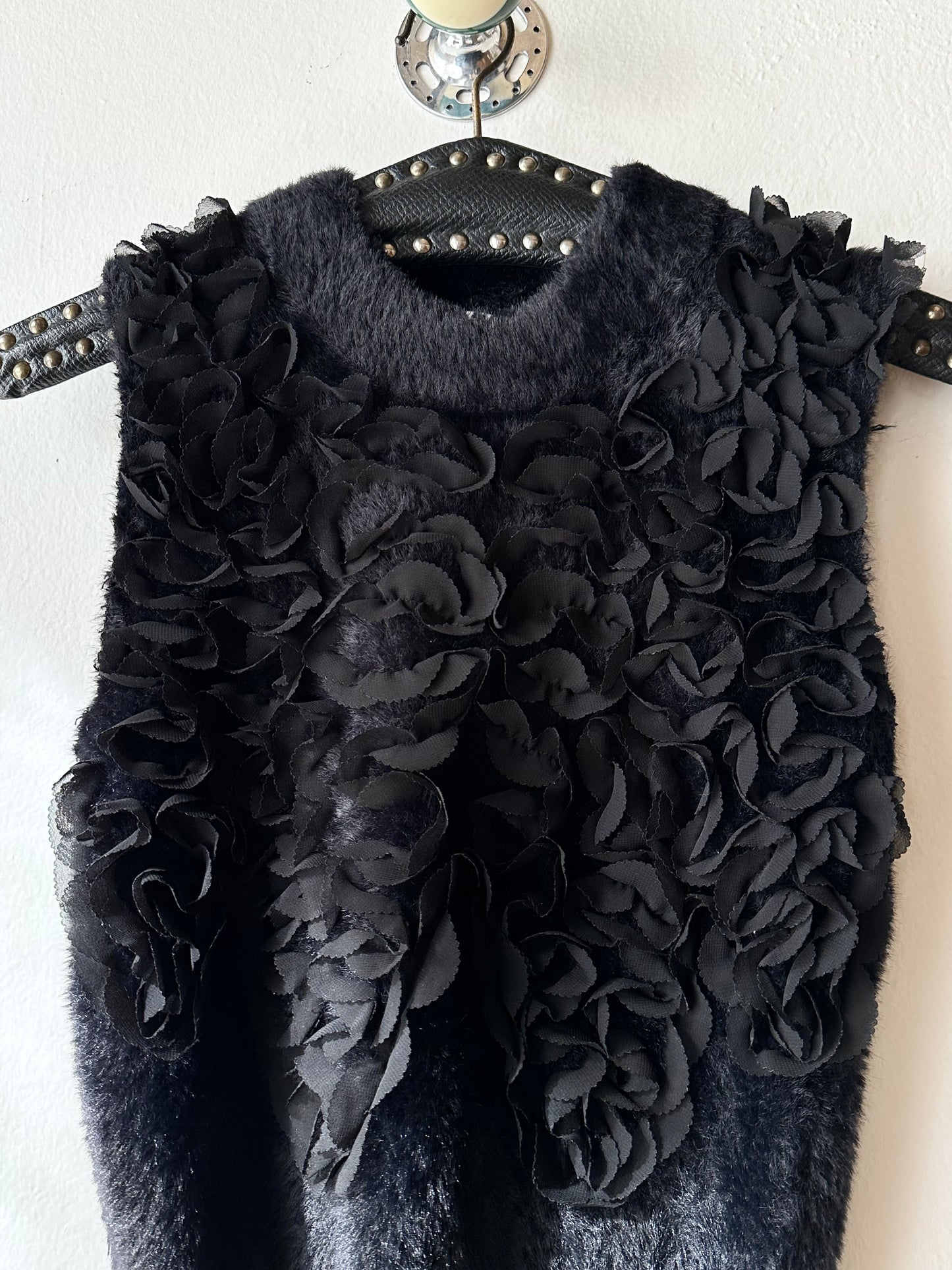 Black fur petals top