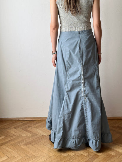 Asymmetrical lace up skirt in cloudy blue W27