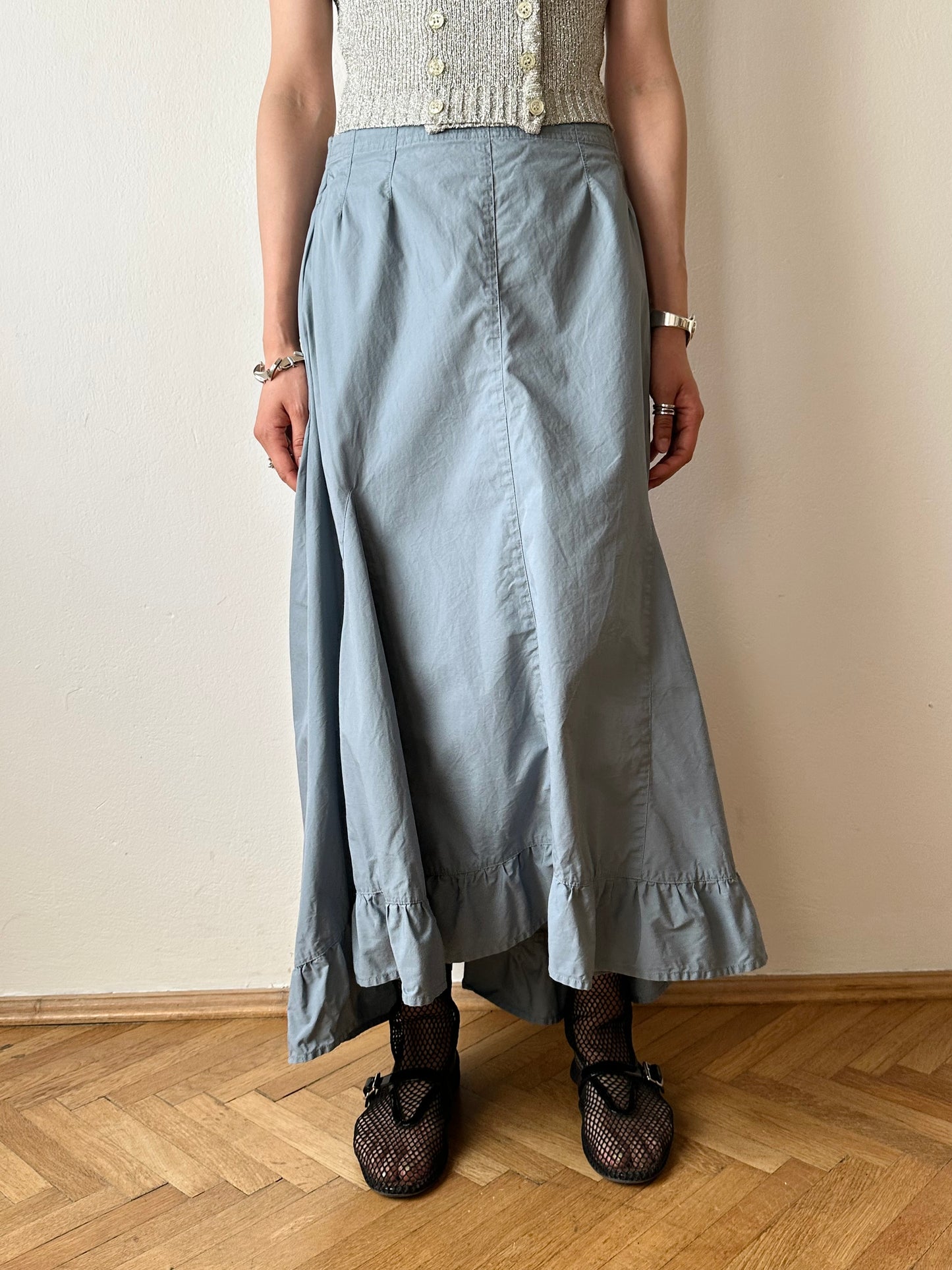 Asymmetrical lace up skirt in cloudy blue W27