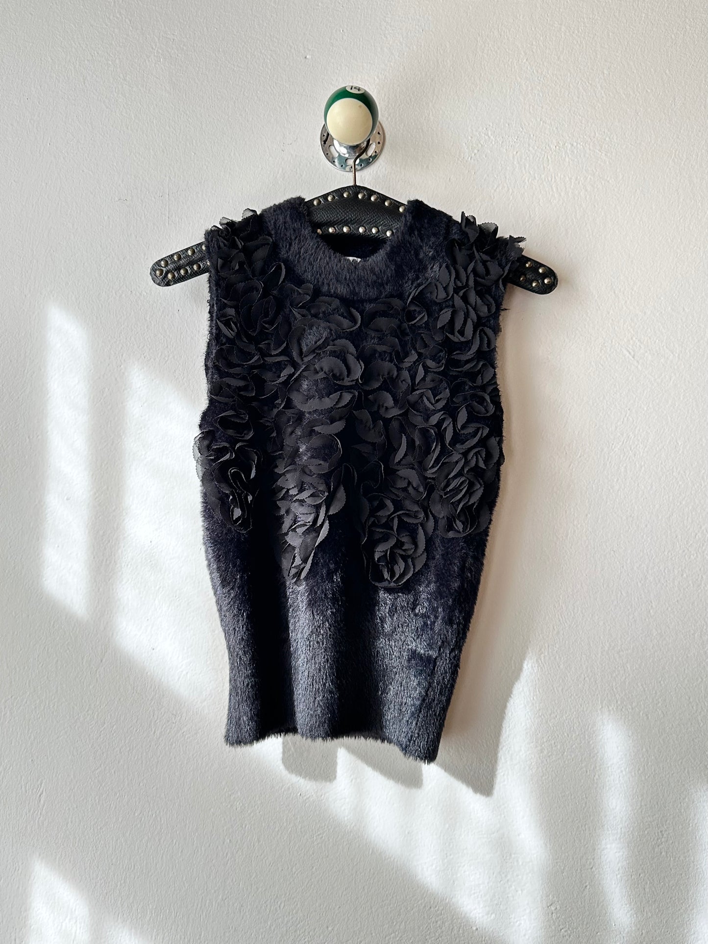 Black fur petals top