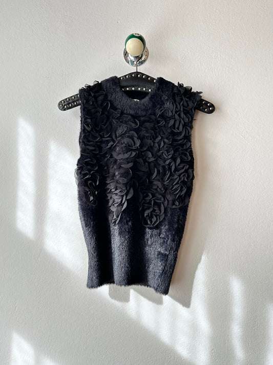 Black fur petals top