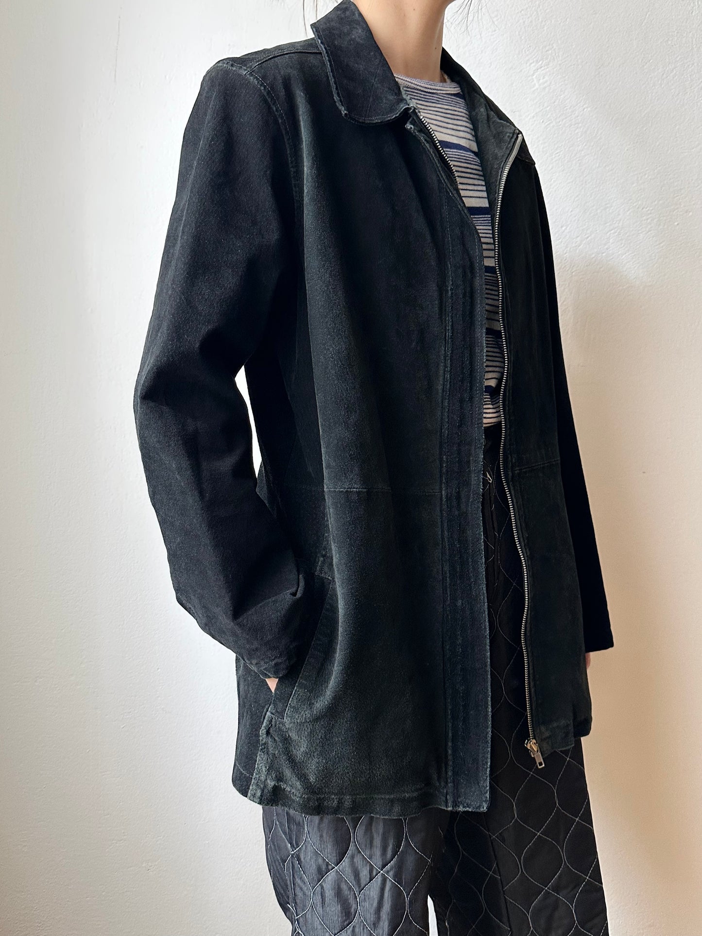 Black suede zip shirt jacket