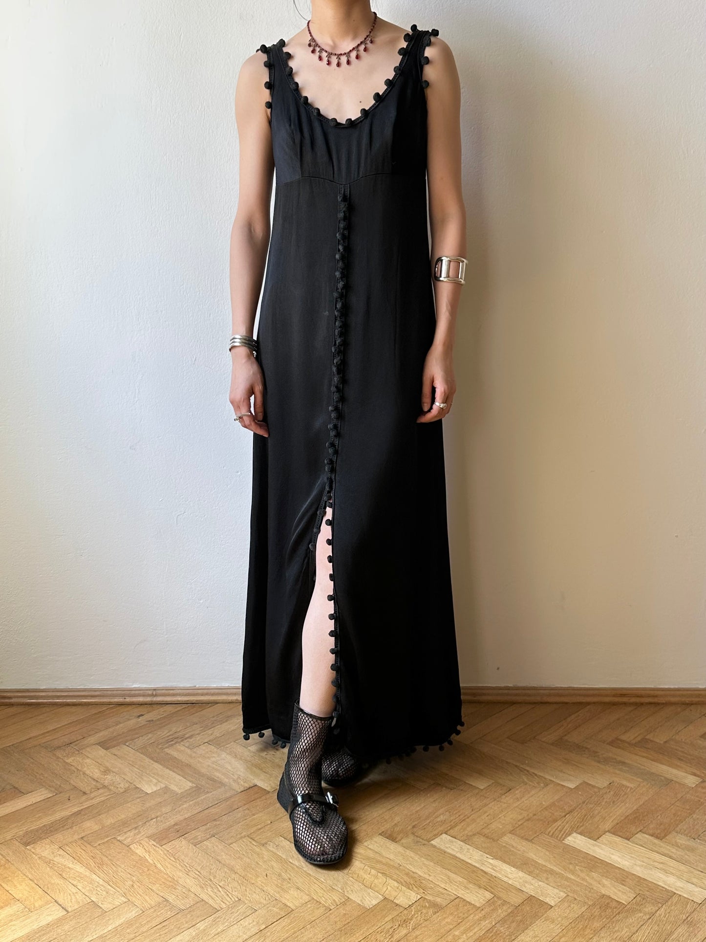 Vintage pom-poms black dress