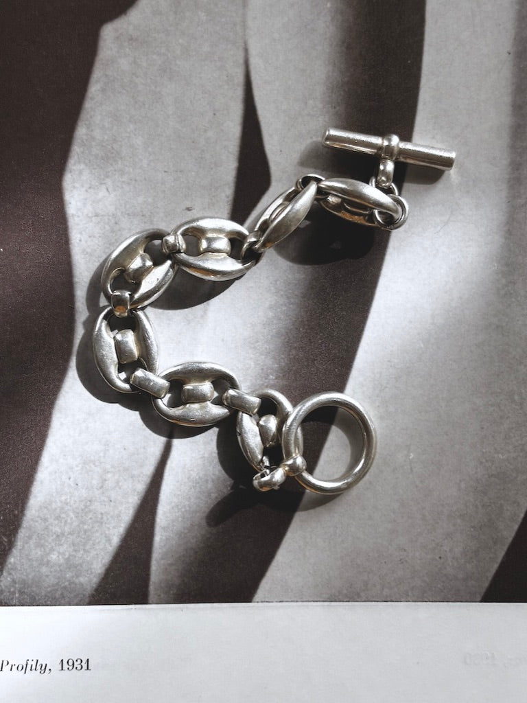 French silver puffed mariner chain bracelet