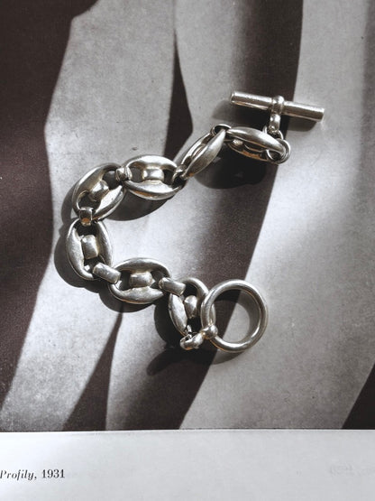 French silver puffed mariner chain bracelet