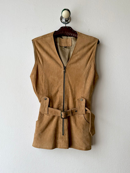Nubuck leather belted vest