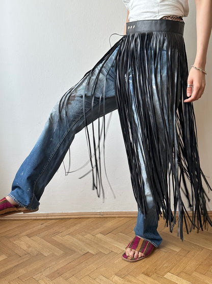 Great Britain leather belt fringe skirt