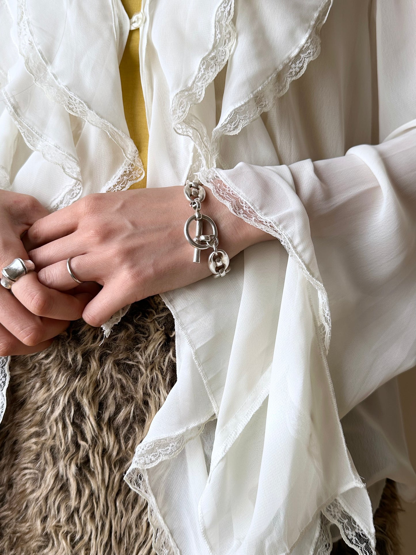 French silver puffed mariner chain bracelet
