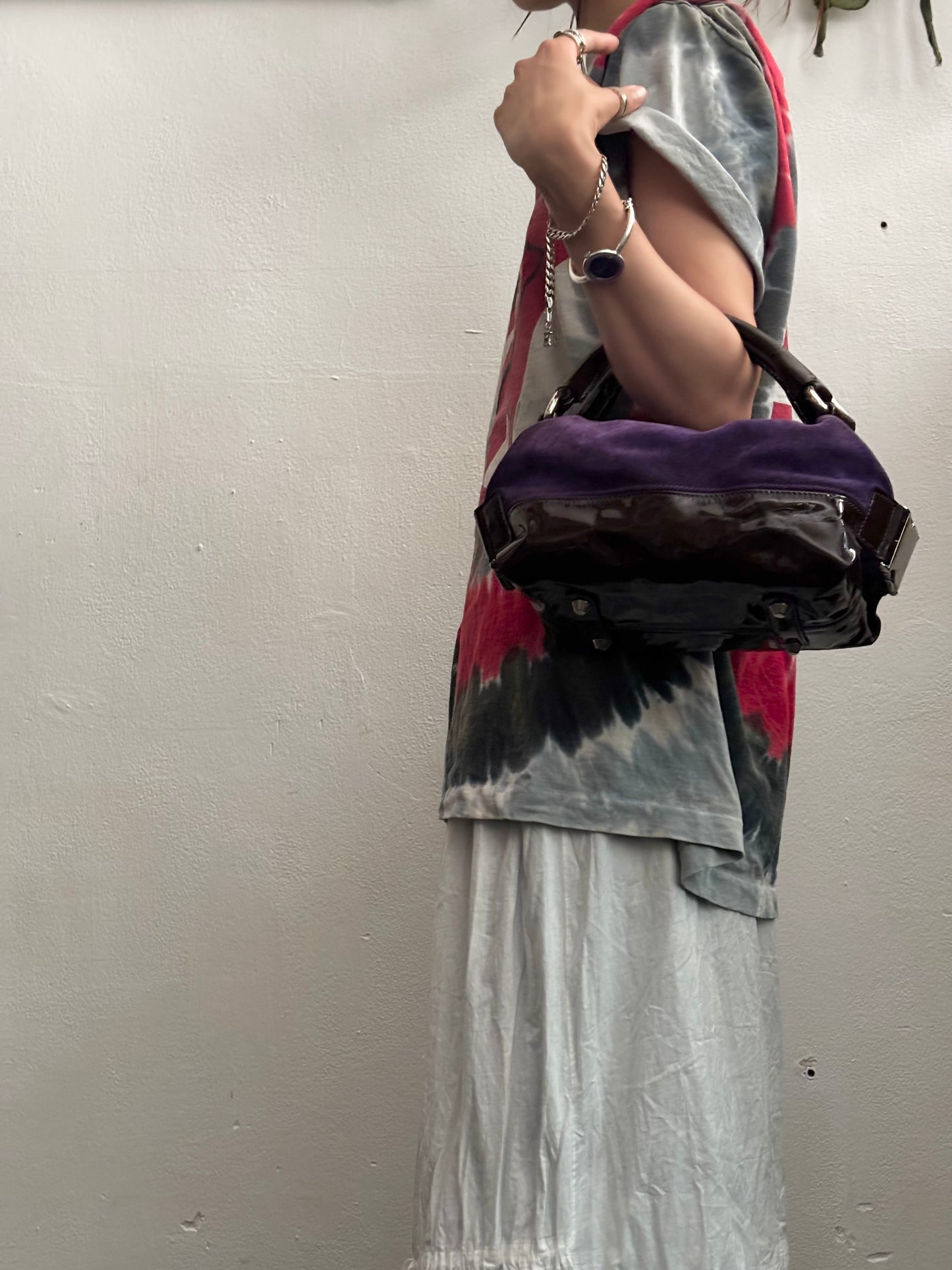 Italy suede vinyl hand bag