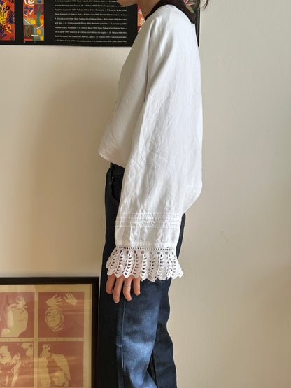 19th century cotton drawers with crochet hem