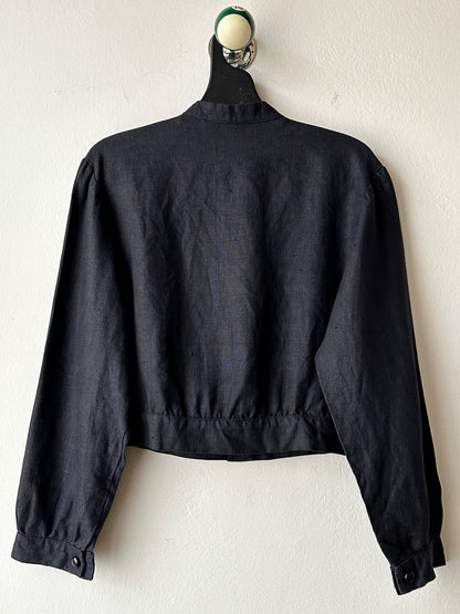 Superb black linen cropped shirt