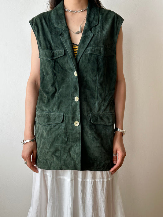 90s suede vest in dark forest