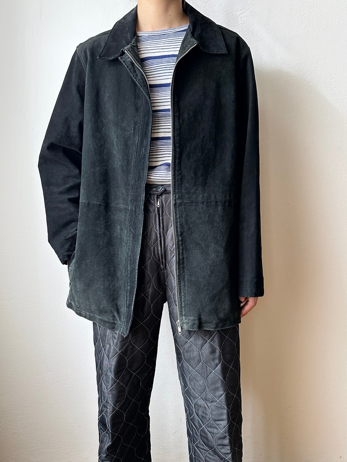 Black suede zip shirt jacket