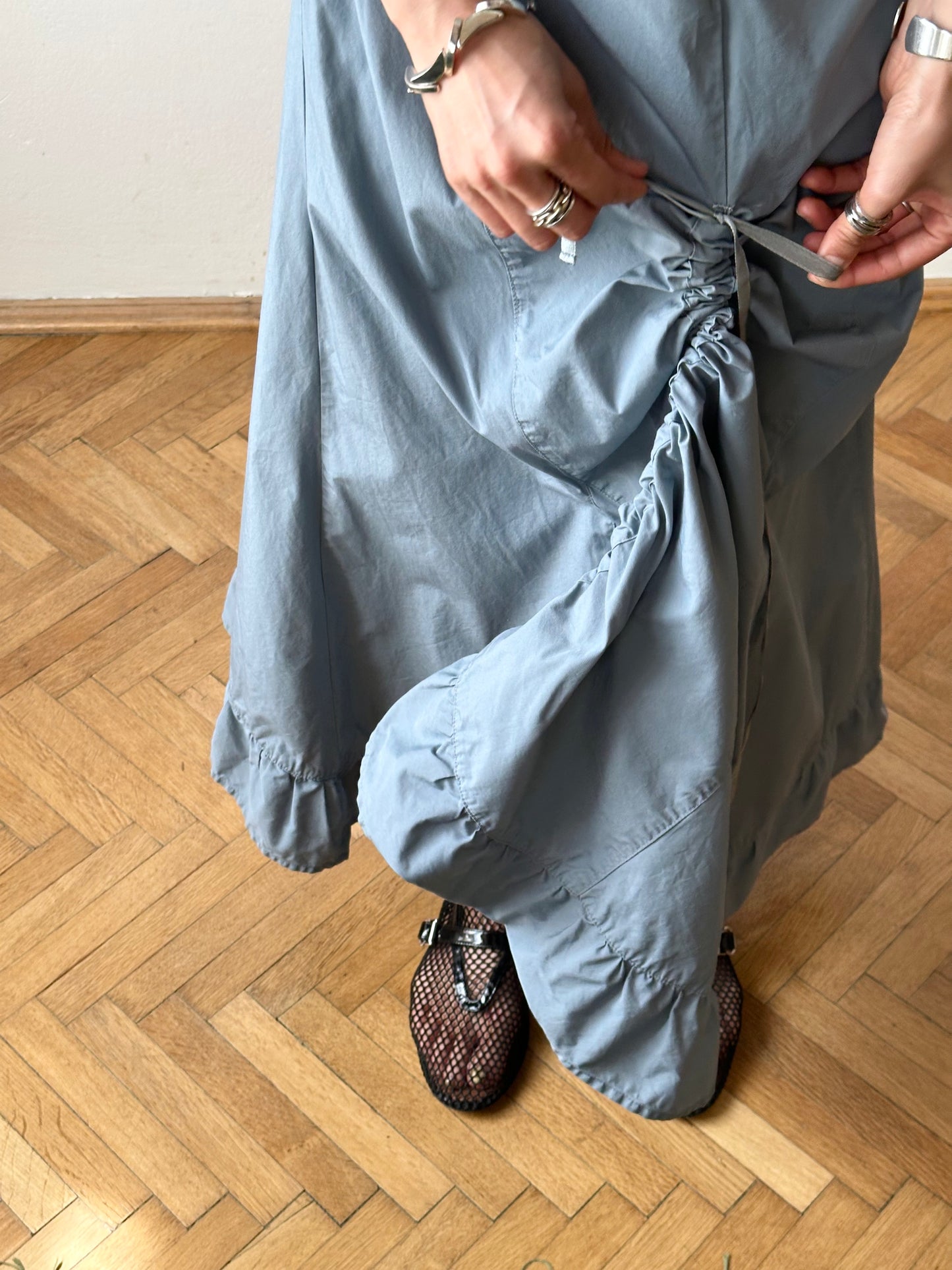 Asymmetrical lace up skirt in cloudy blue W27