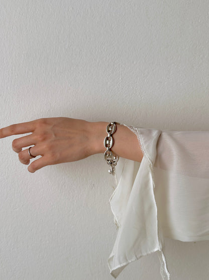 French silver puffed mariner chain bracelet