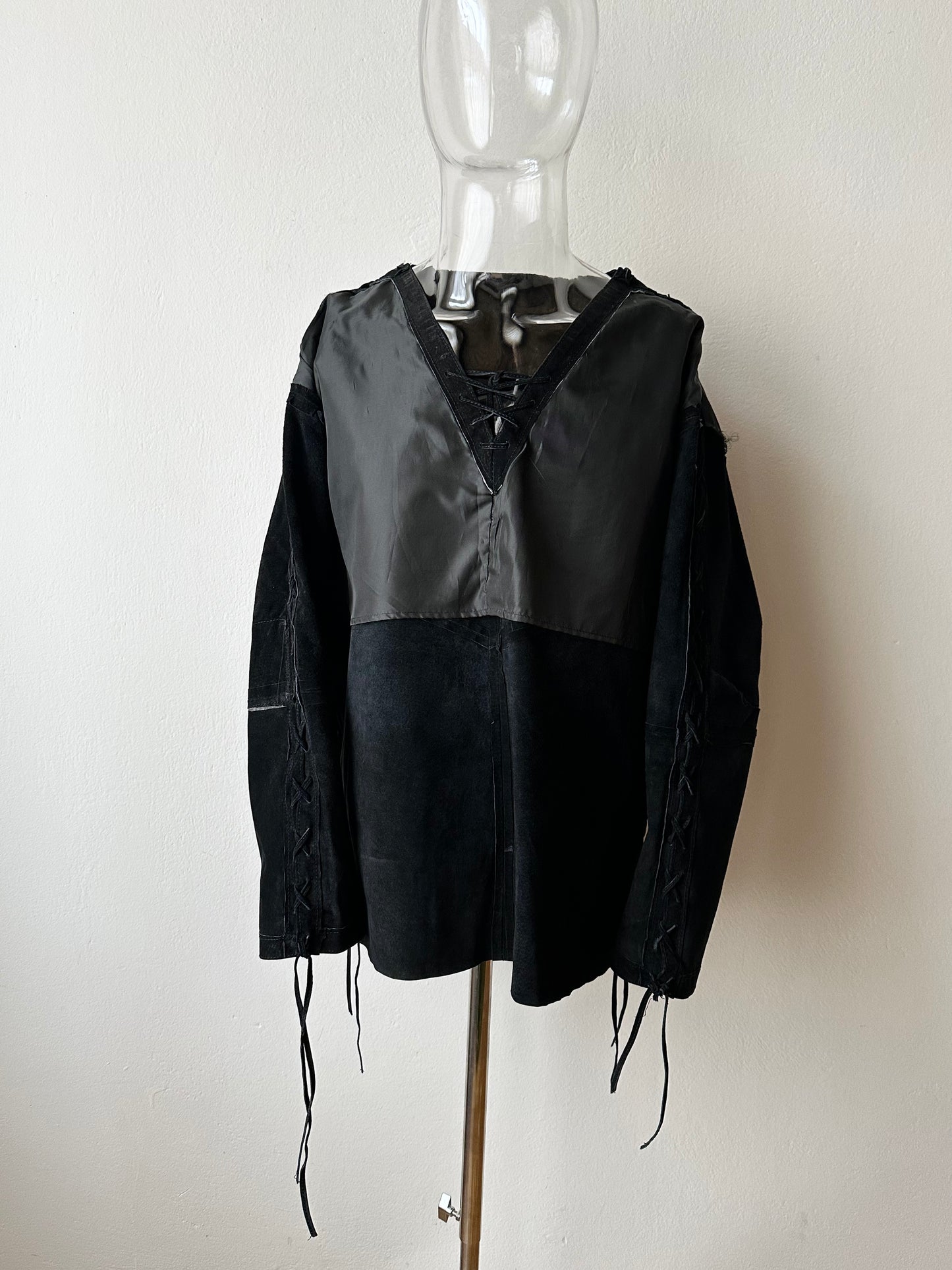 Black suede lace-up smock