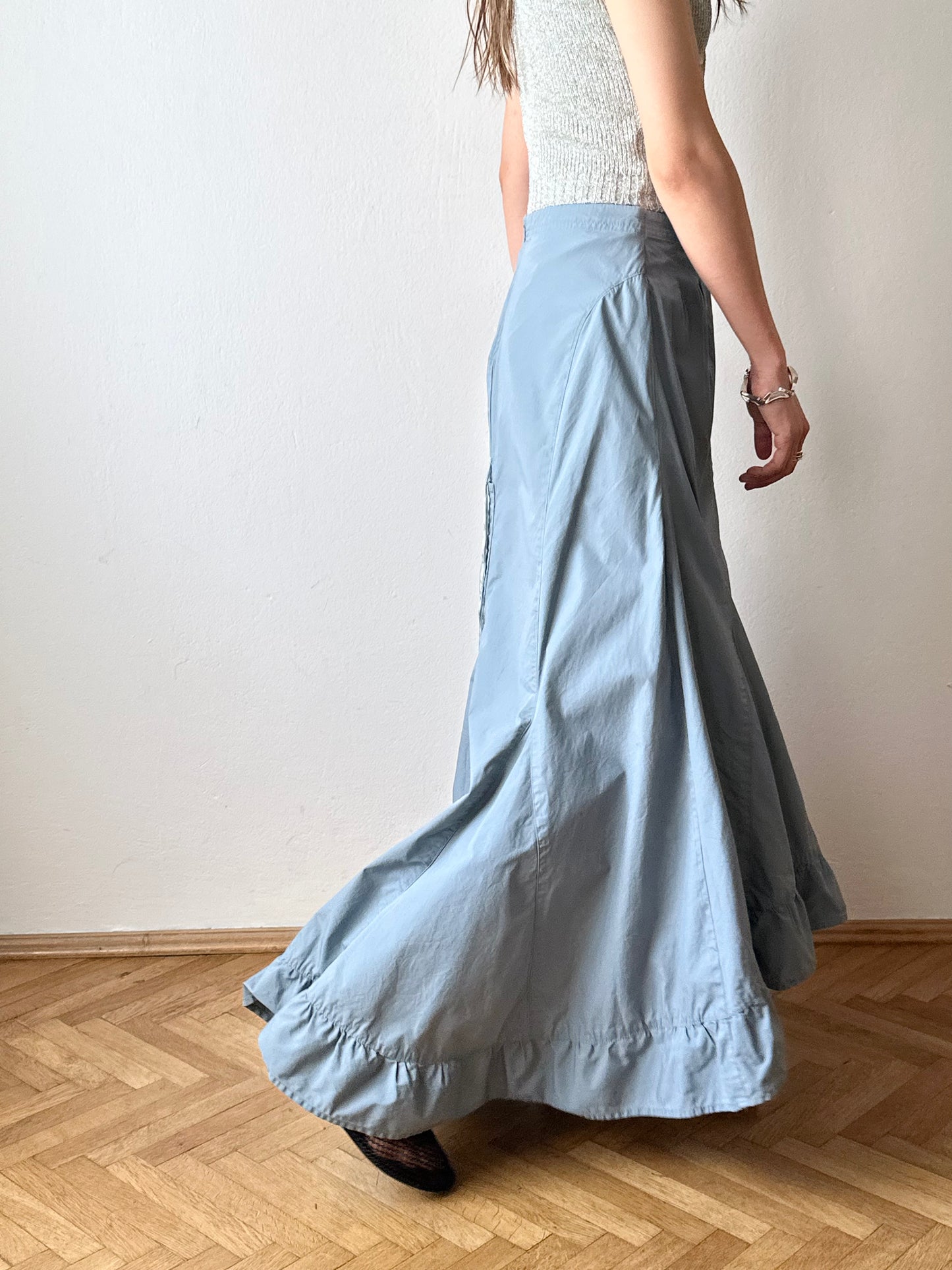 Asymmetrical lace up skirt in cloudy blue W27