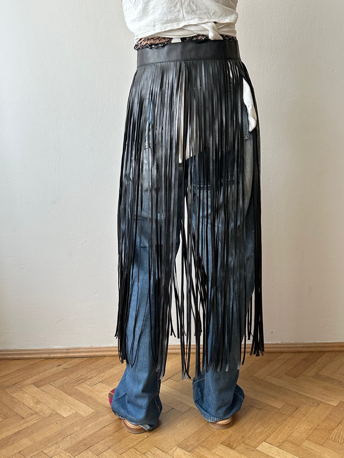 Great Britain leather belt fringe skirt
