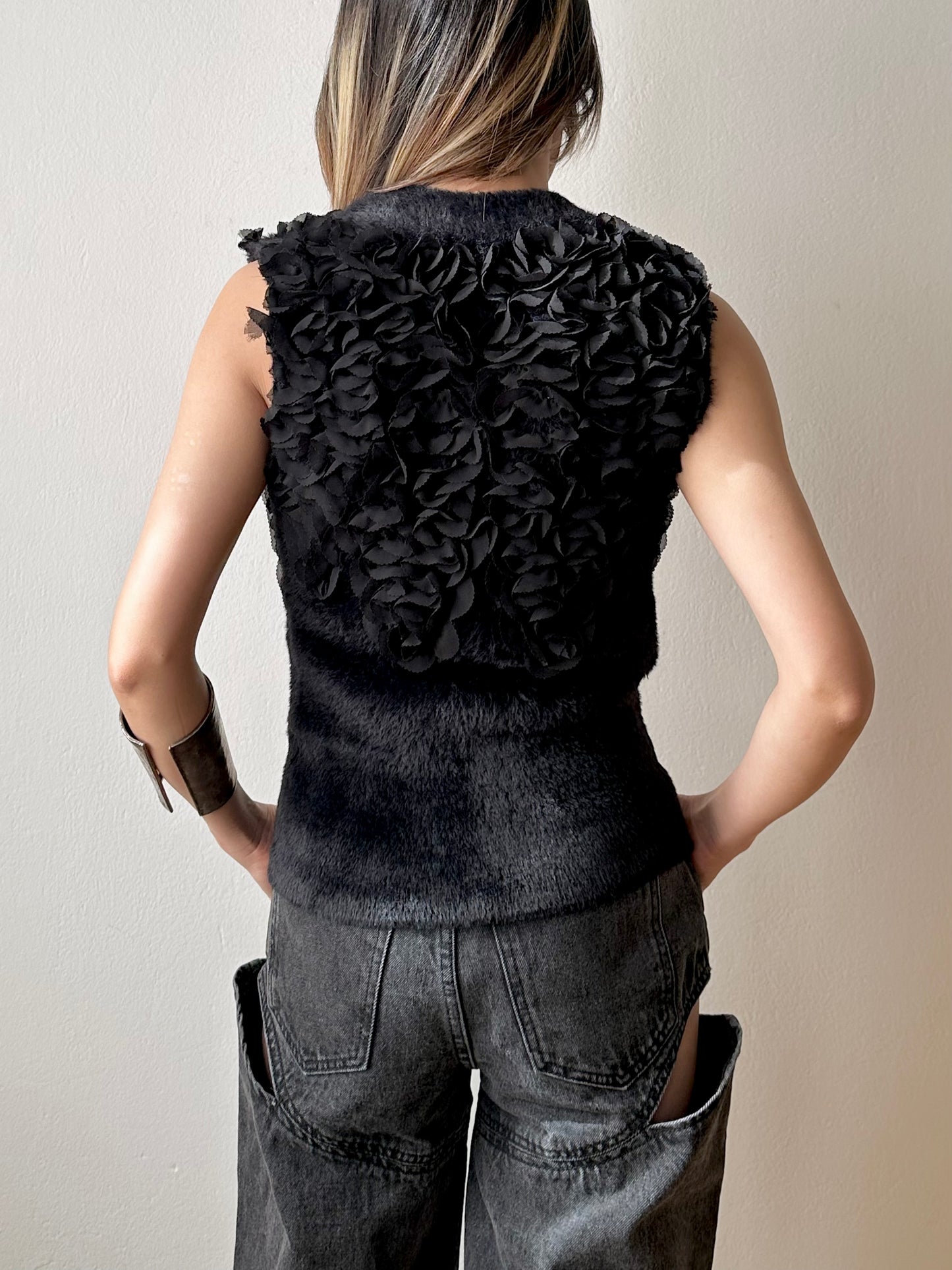 Black fur petals top