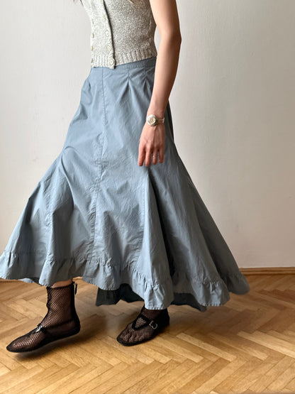 Asymmetrical lace up skirt in cloudy blue W27