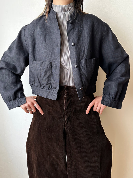 Superb black linen cropped shirt