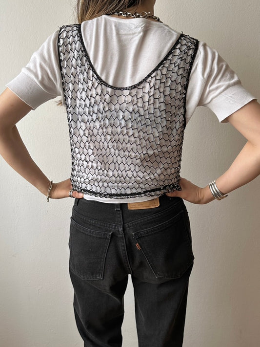 Beads mesh tank top