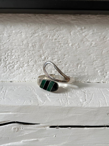 80s Mexico silver Malachite Onyx inlay bangle
