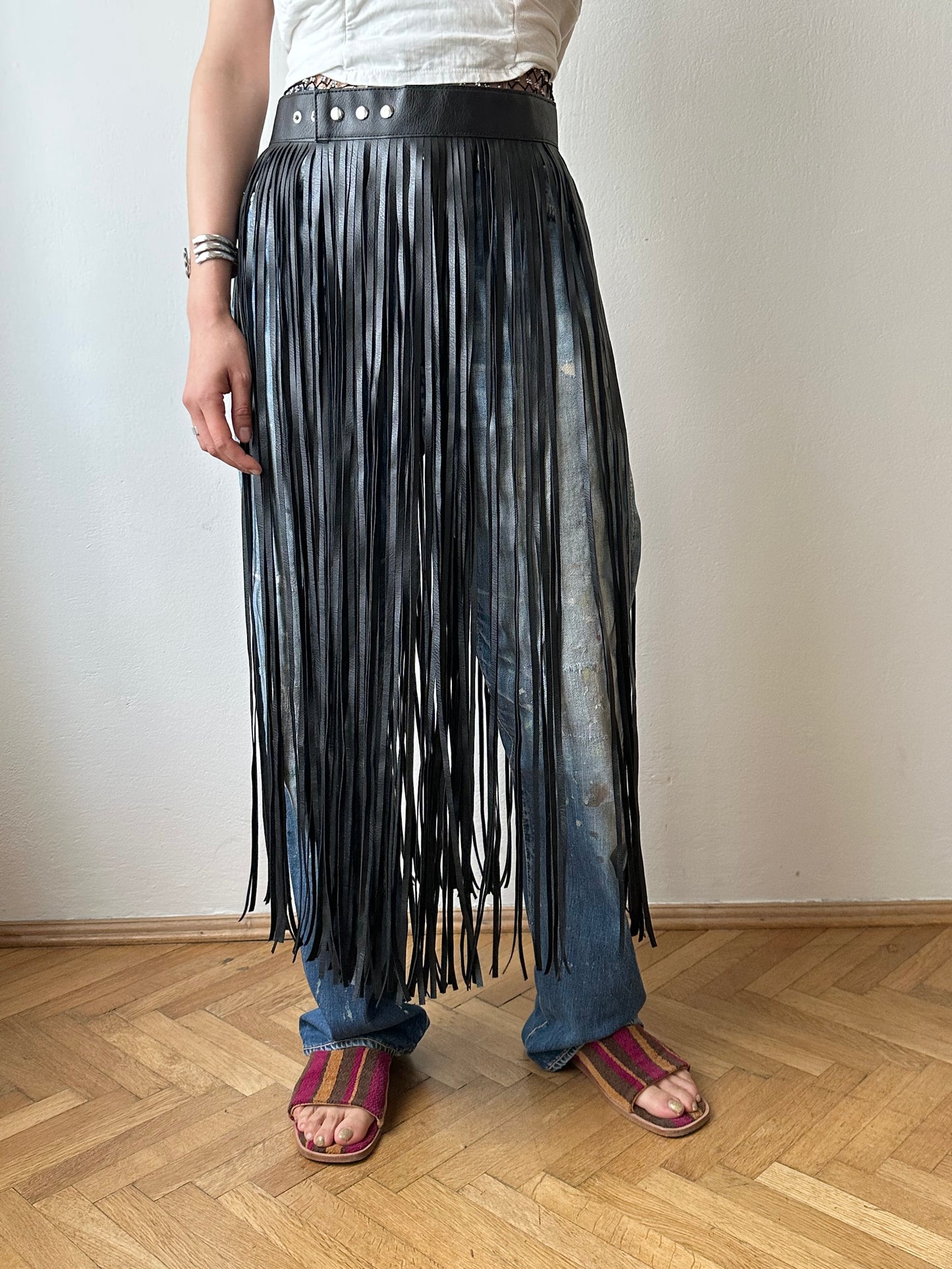 Great Britain leather belt fringe skirt