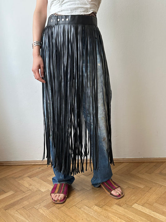 Great Britain leather belt fringe skirt