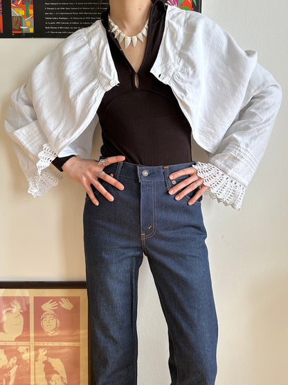 19th century cotton drawers with crochet hem