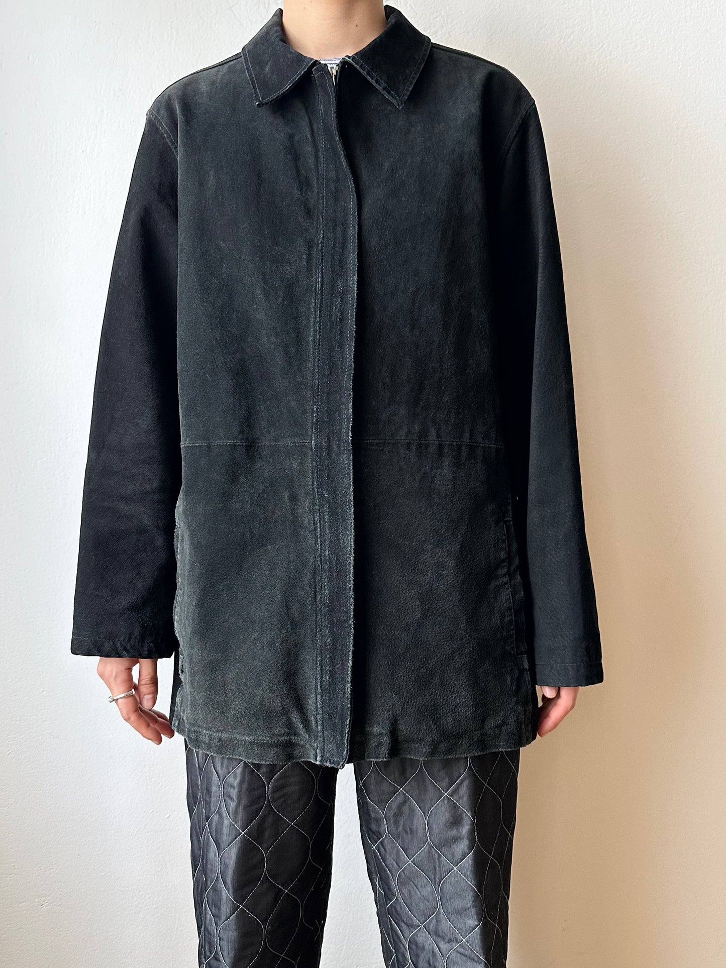 Black suede zip shirt jacket