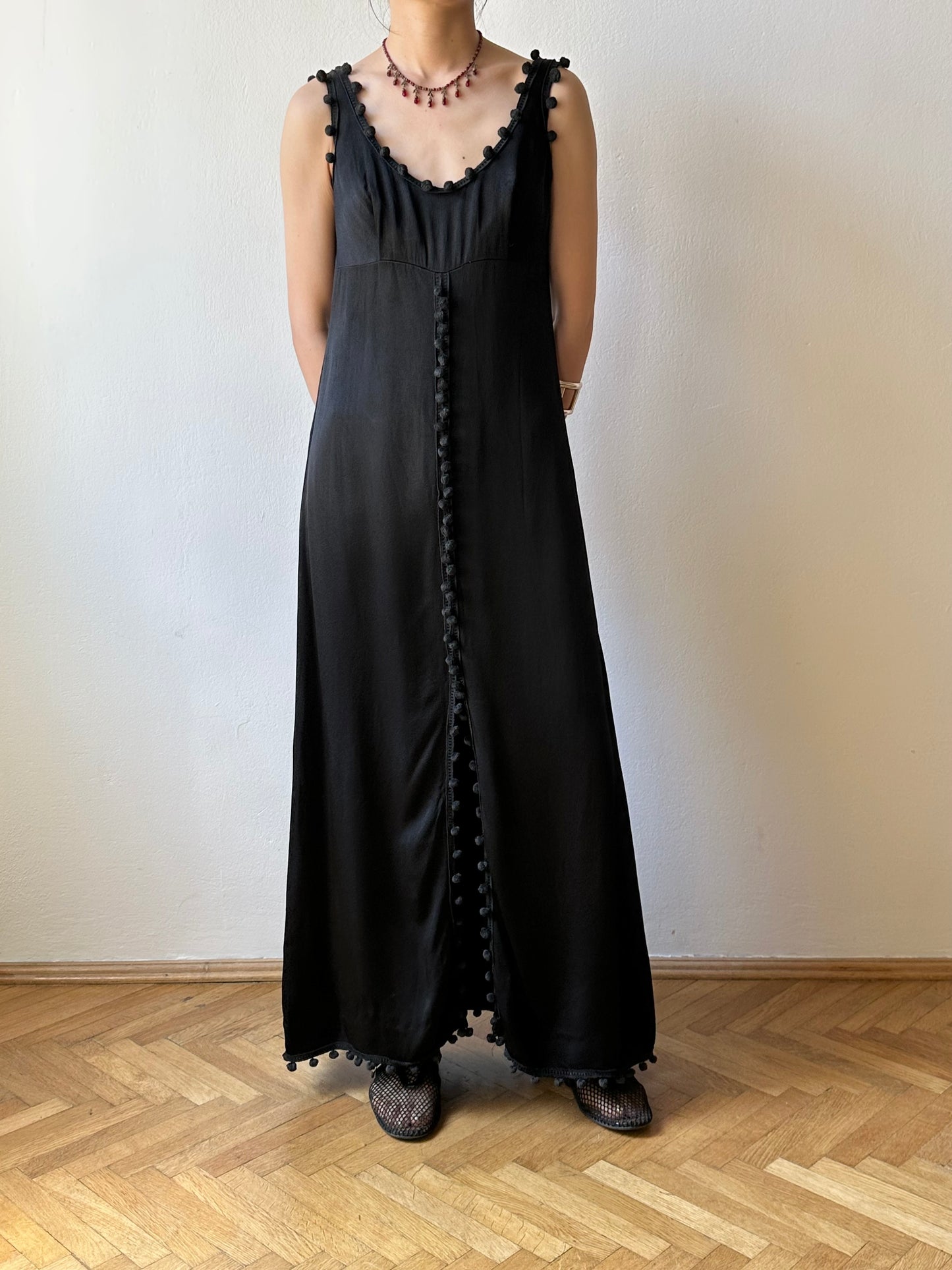 Vintage pom-poms black dress