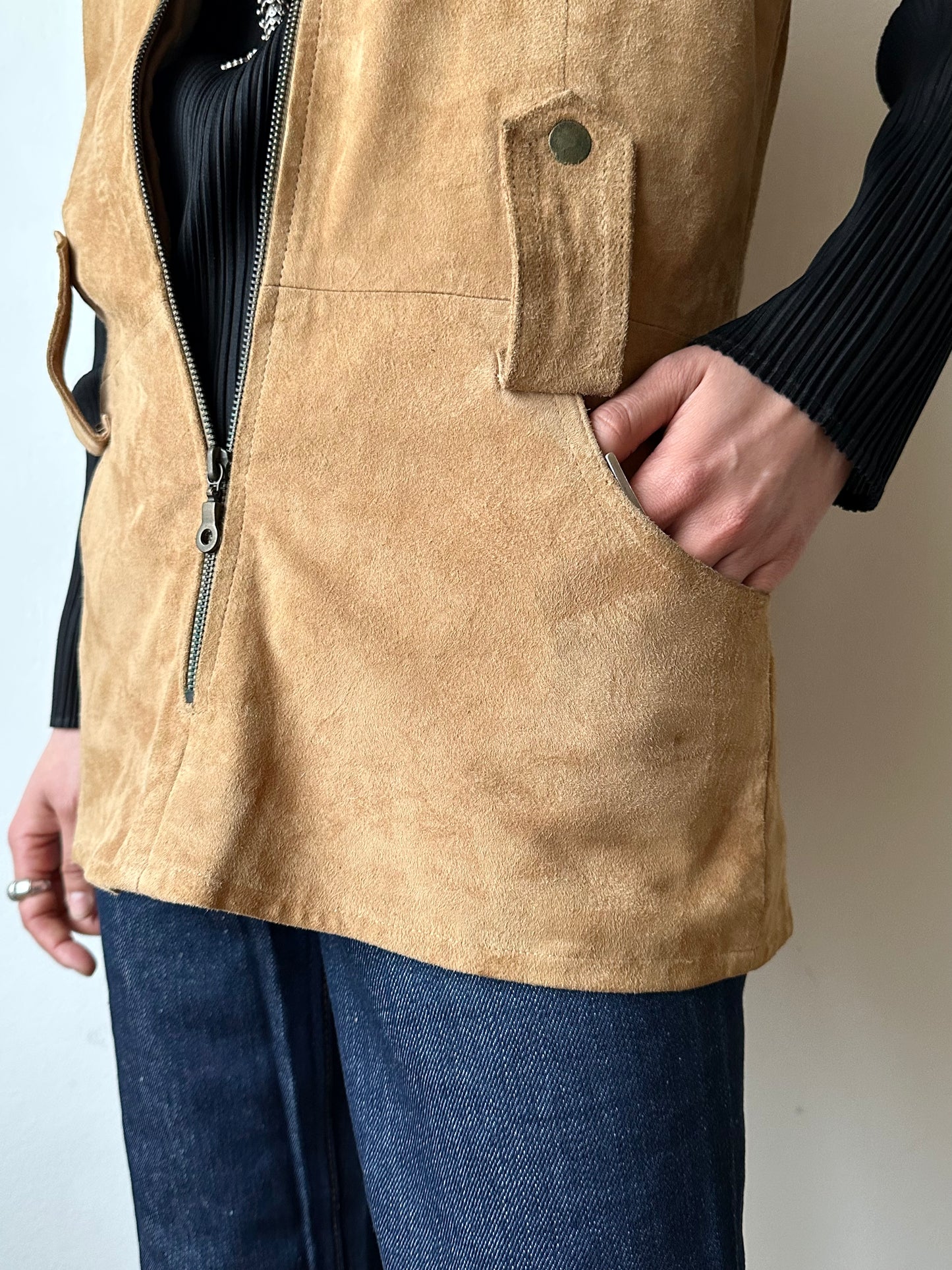 Nubuck leather belted vest