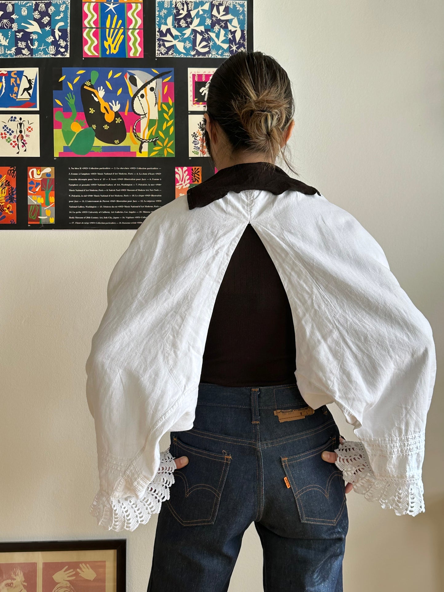 19th century cotton drawers with crochet hem