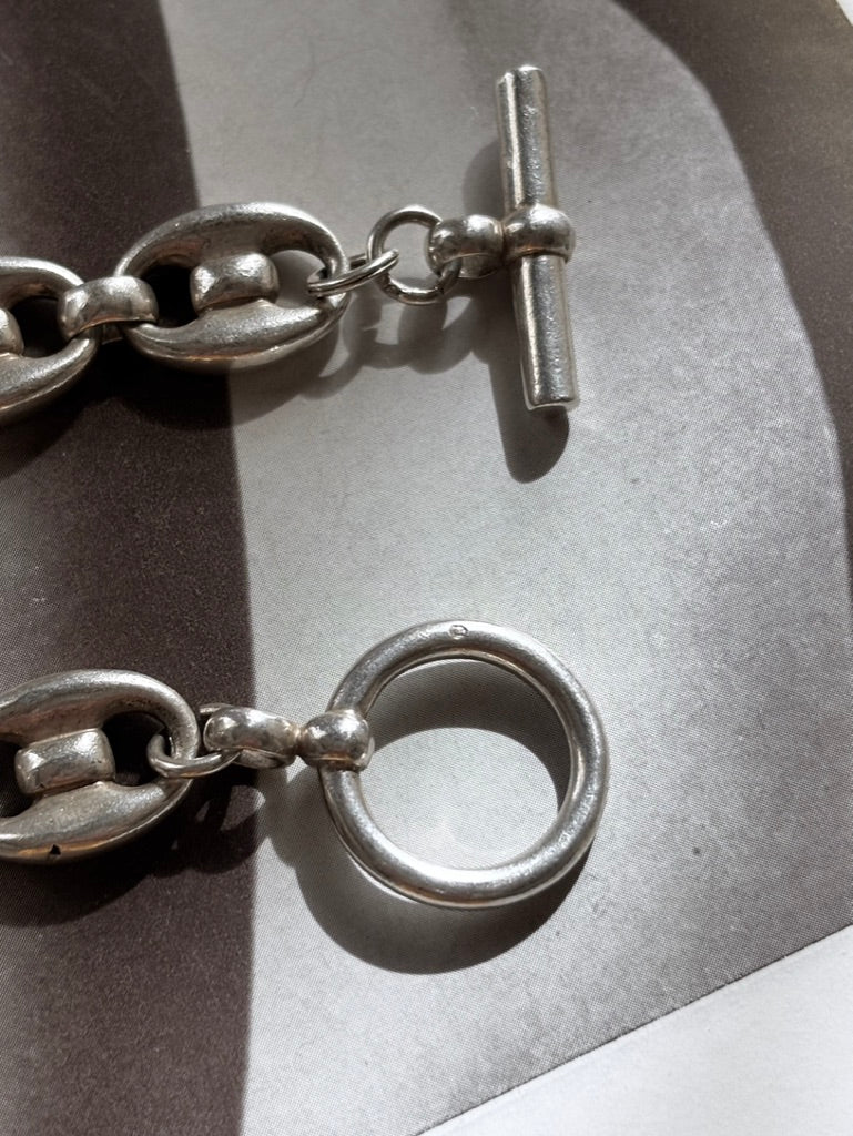 French silver puffed mariner chain bracelet