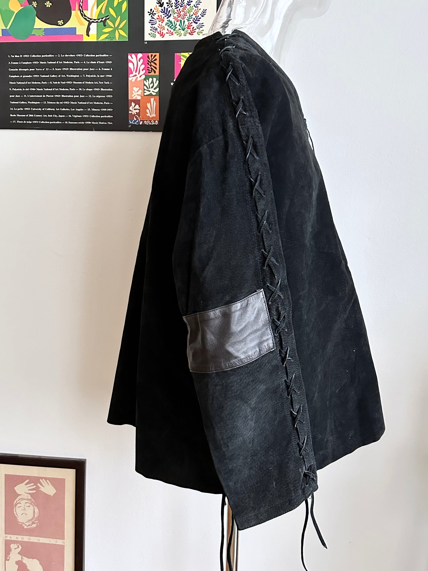 Black suede lace-up smock